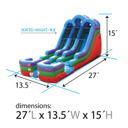 15' Dual Lane Retro Water Slide Wet N Dry 15 foot retro double lane inflatable water slide dimensions2 17668 1 15' Dual Lane Retro Water Slide Wet N Dry